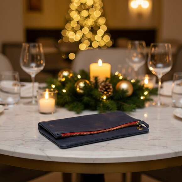 Clare V. Foldover Leather Clutch Navy Made in USA - Picture 2 of 10